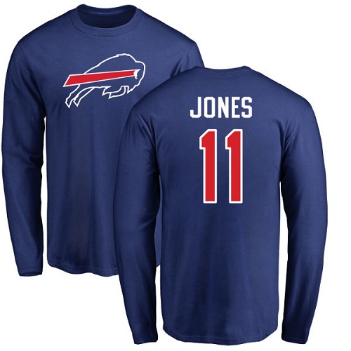 Men NFL Buffalo Bills #11 Zay Jones Royal Blue Name and Number Logo Long Sleeve T Shirt